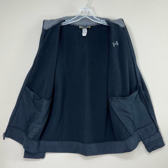UNDER ARMOUR Track Jacket Fleece Lined Loose Fit Full Zip Black Gray Men's Sz M - Picture 2 of 9